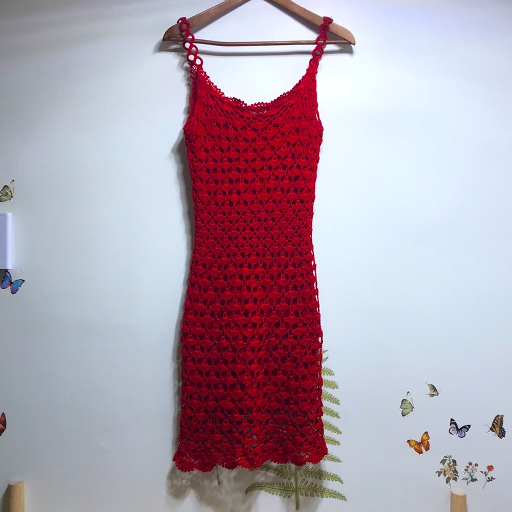 Red crochet dress
